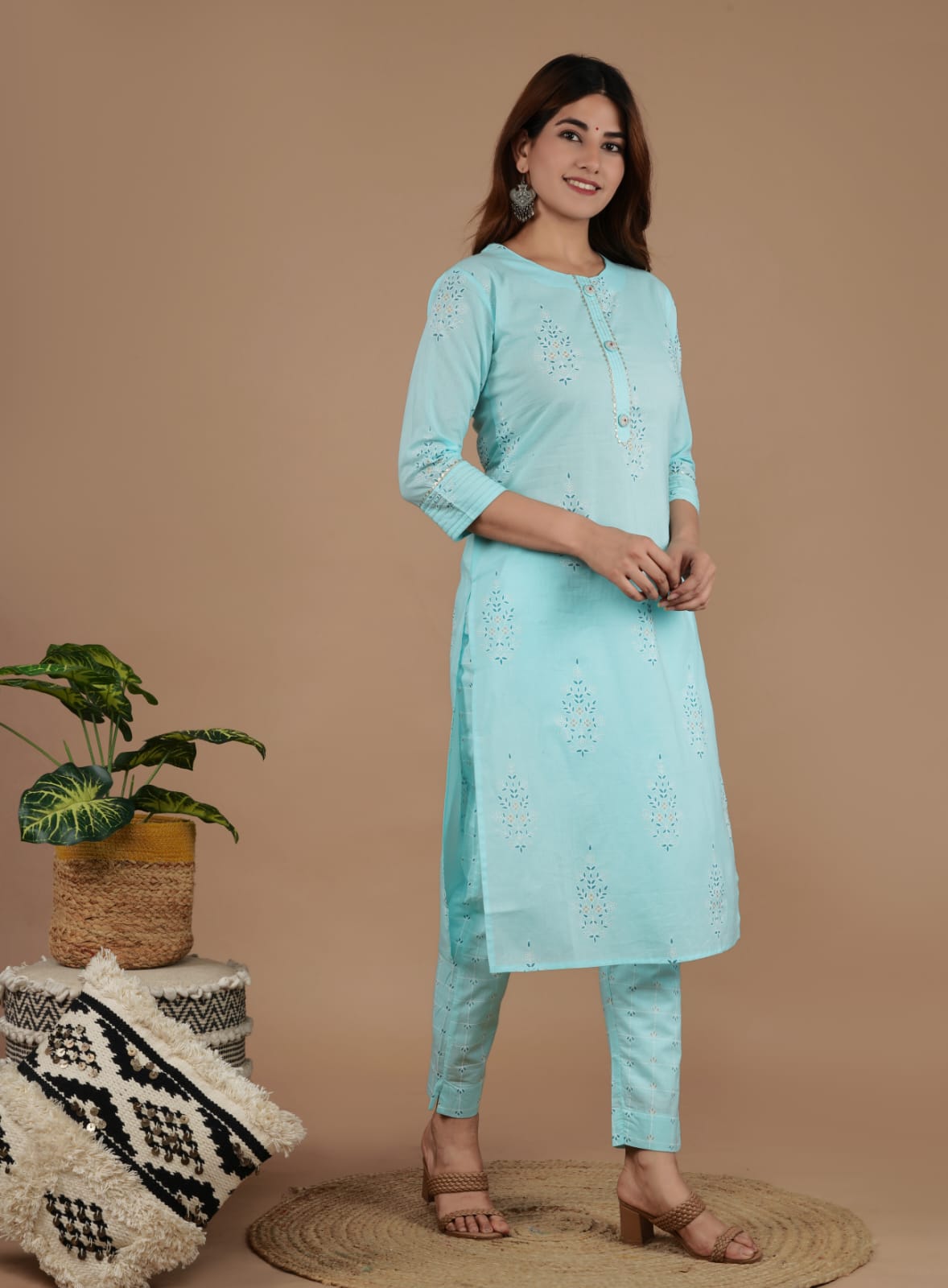 Cotton Sky Blue Kurti With Pant Set, Hand Wash at Rs 2464.15/piece in  Rudrapur | ID: 24109801912