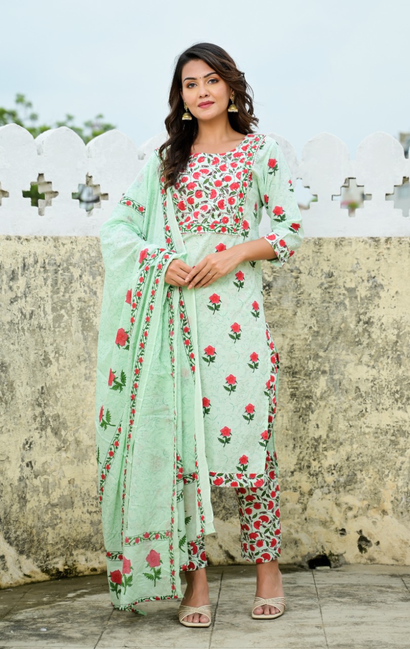 Premium Quality Fabric Kurti Pant Dupatta | Cotton Blend Kurti Pant For  Women With Dupatta |