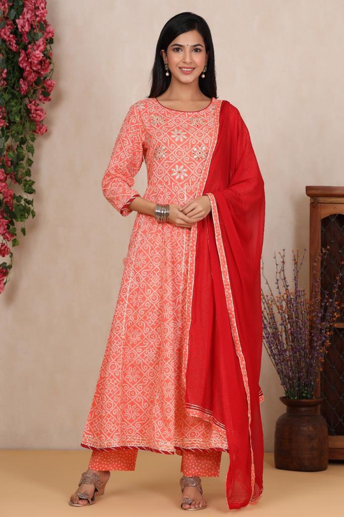Peach Embroidered Net Party Wear Gown With Dupatta
