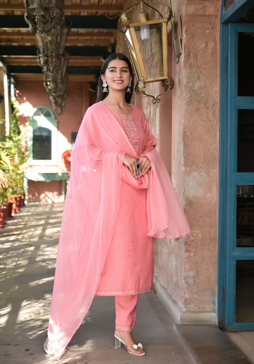 3/4 Sleeve Anarkali Pink Color Cotton Kurti With pant and Dupatta (Set -  4), M to XL at Rs 2660 in Delhi